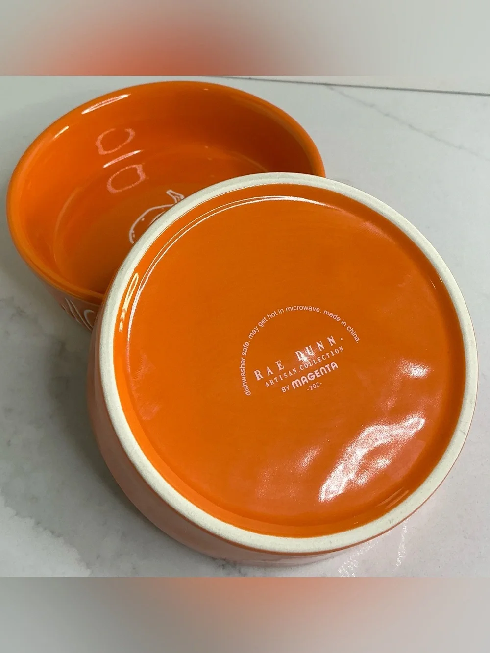 2 Rae Dunn Food Water Bowl Wicked Cute Dog Cat Small Ceramic Halloween Orange